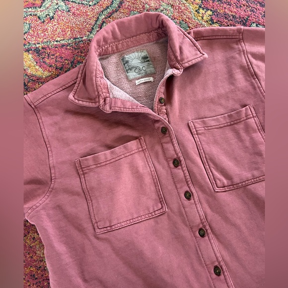 C&C California | Women’s Mauve Sunwashed Double Pocket Button-Up Shirt Size M - Picture 9 of 16